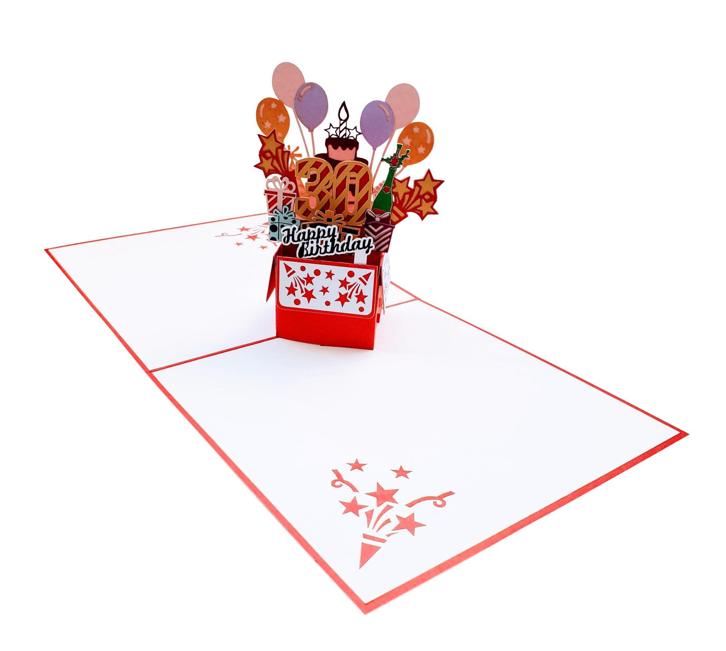 Happy 30th Birthday Red Party Box 3D Pop Up Greeting Card - Awesome - Balloons - Birthday - Congratu - iGifts And Cards