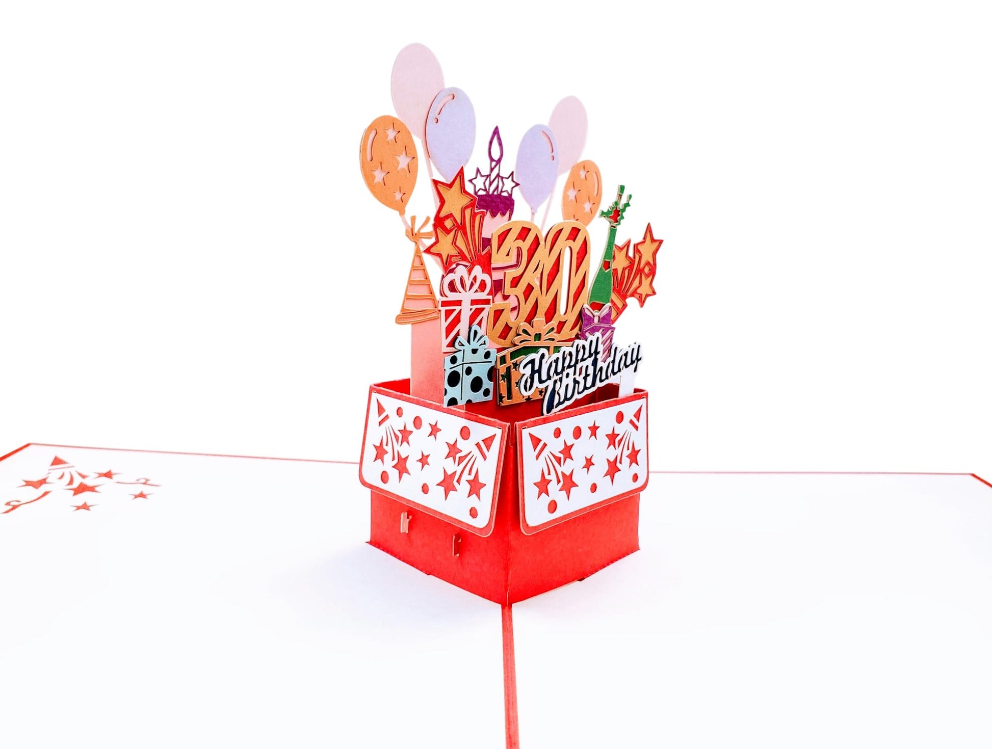 Happy 30th Birthday Red Party Box 3D Pop Up Greeting Card - Awesome - Balloons - Birthday - Congratu - iGifts And Cards