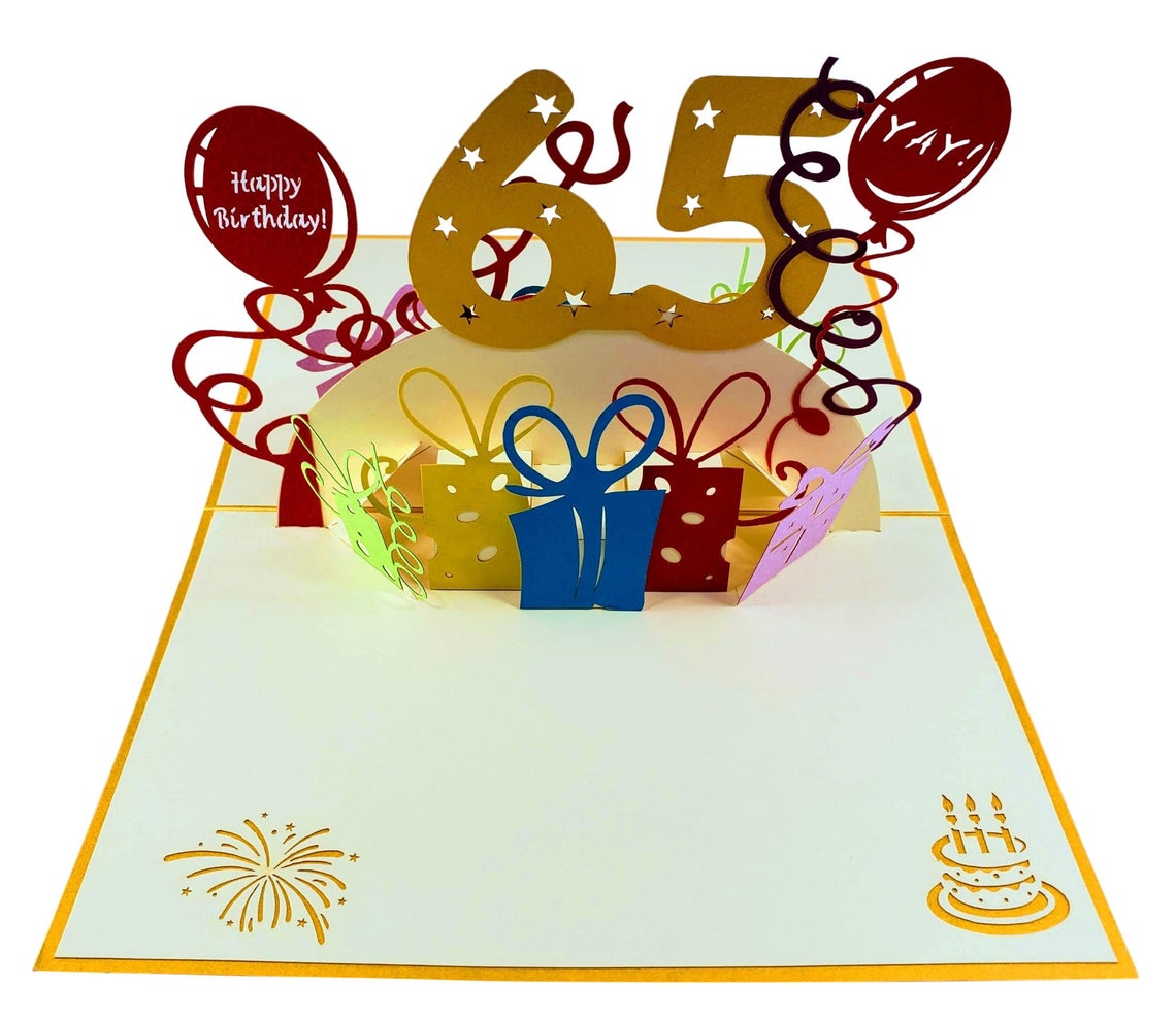 Happy 65th Birthday With Lots of Presents 3D Pop Up Greeting Card - Age - best deal - Birthday - iGifts And Cards