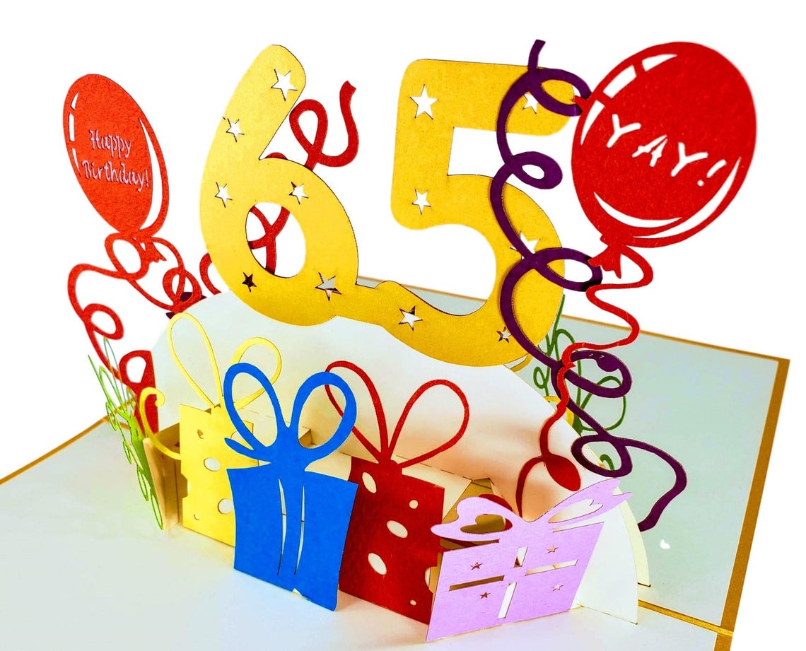 Happy 65th Birthday With Lots of Presents 3D Pop Up Greeting Card - Age - best deal - Birthday - iGifts And Cards