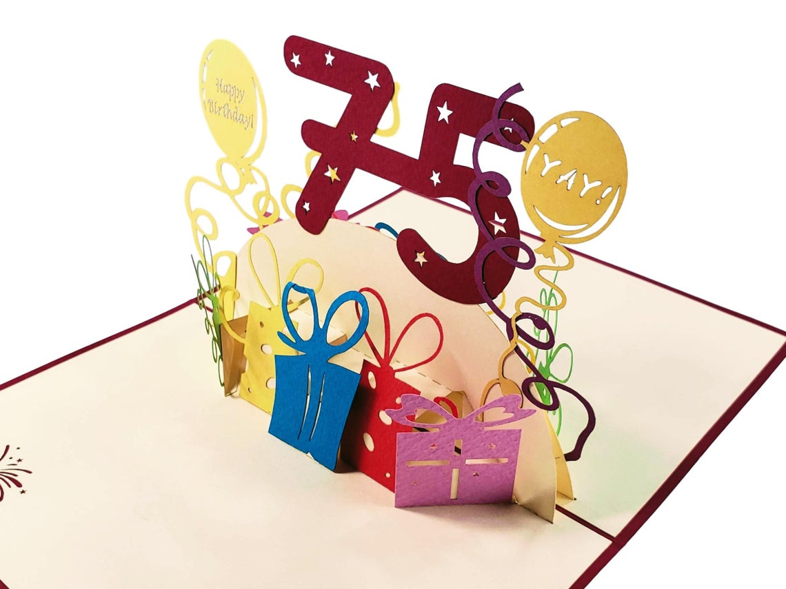 Happy 75th Birthday With Lots of Presents 3D Pop Up Greeting Card - Age - best deal - Birthday - iGifts And Cards