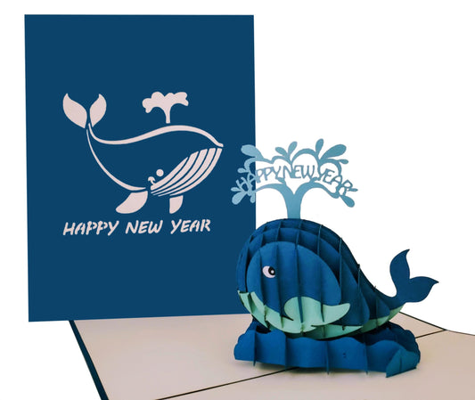 Blue Whale Happy New Year 3D Pop Up Greeting Card - New Years - Special Days - iGifts And Cards
