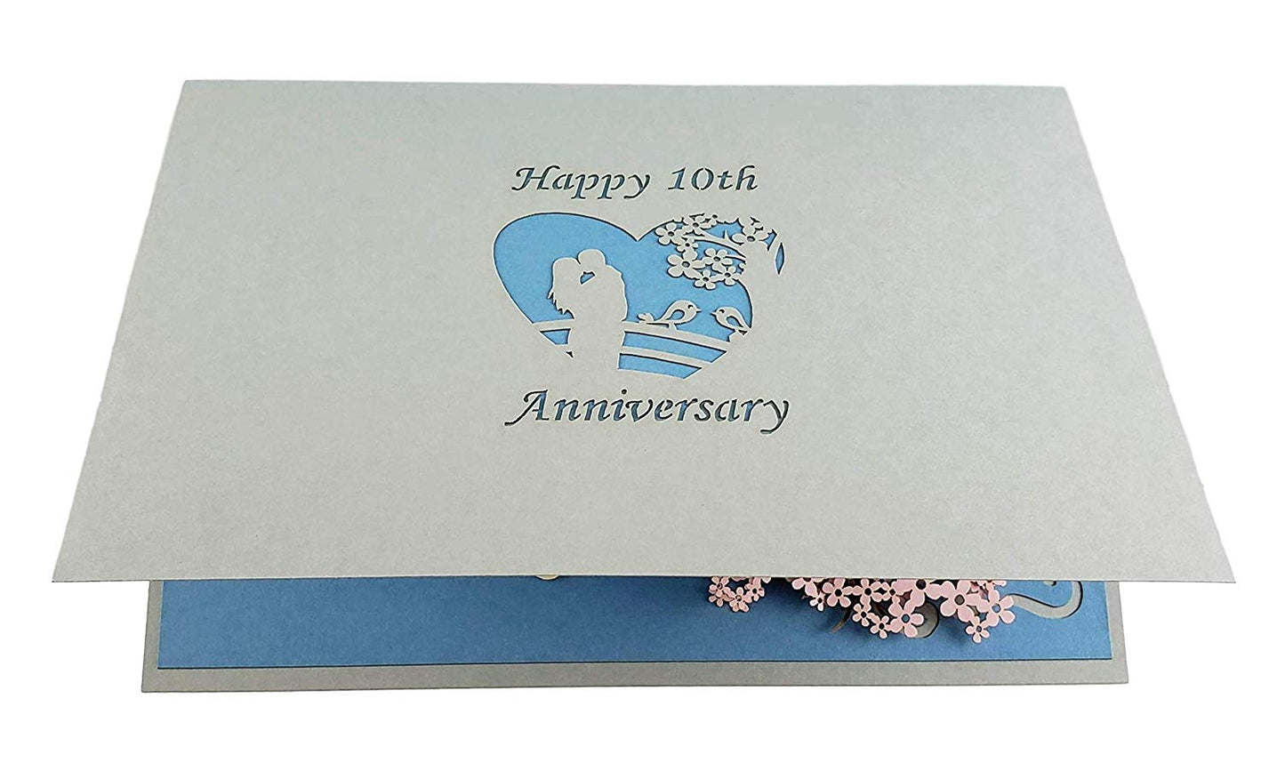 Happy 10th Anniversary 3D Pop Up Greeting Card - 10th Wedding Anniversary - Anniversary - Love - Wed - iGifts And Cards
