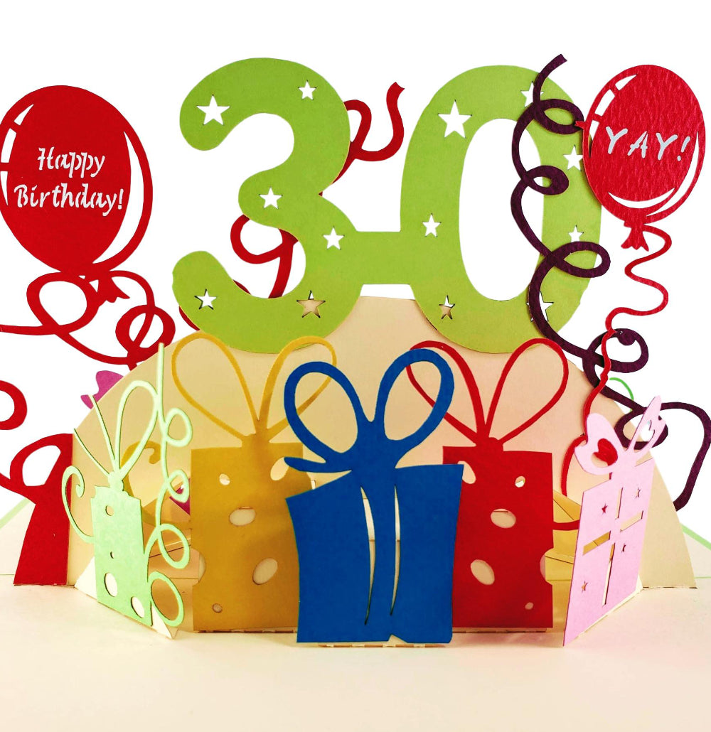 Happy 30th Birthday With Lots of Presents 3D Pop Up Greeting Card - Age - best deal - Birthday - iGifts And Cards