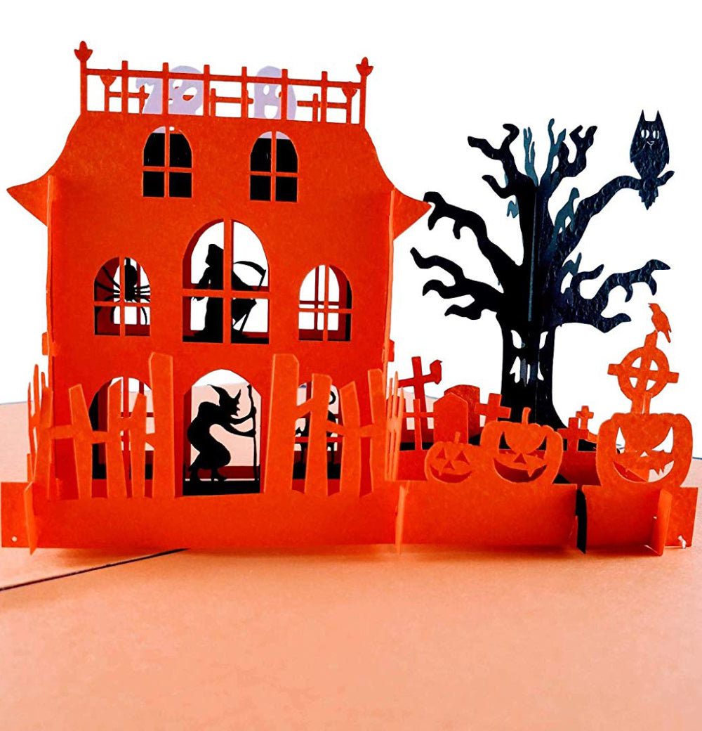 Haunted Mansion Halloween 3D Pop Up Greeting Card - 3d halloween card - best deal - black cat hallow - iGifts And Cards