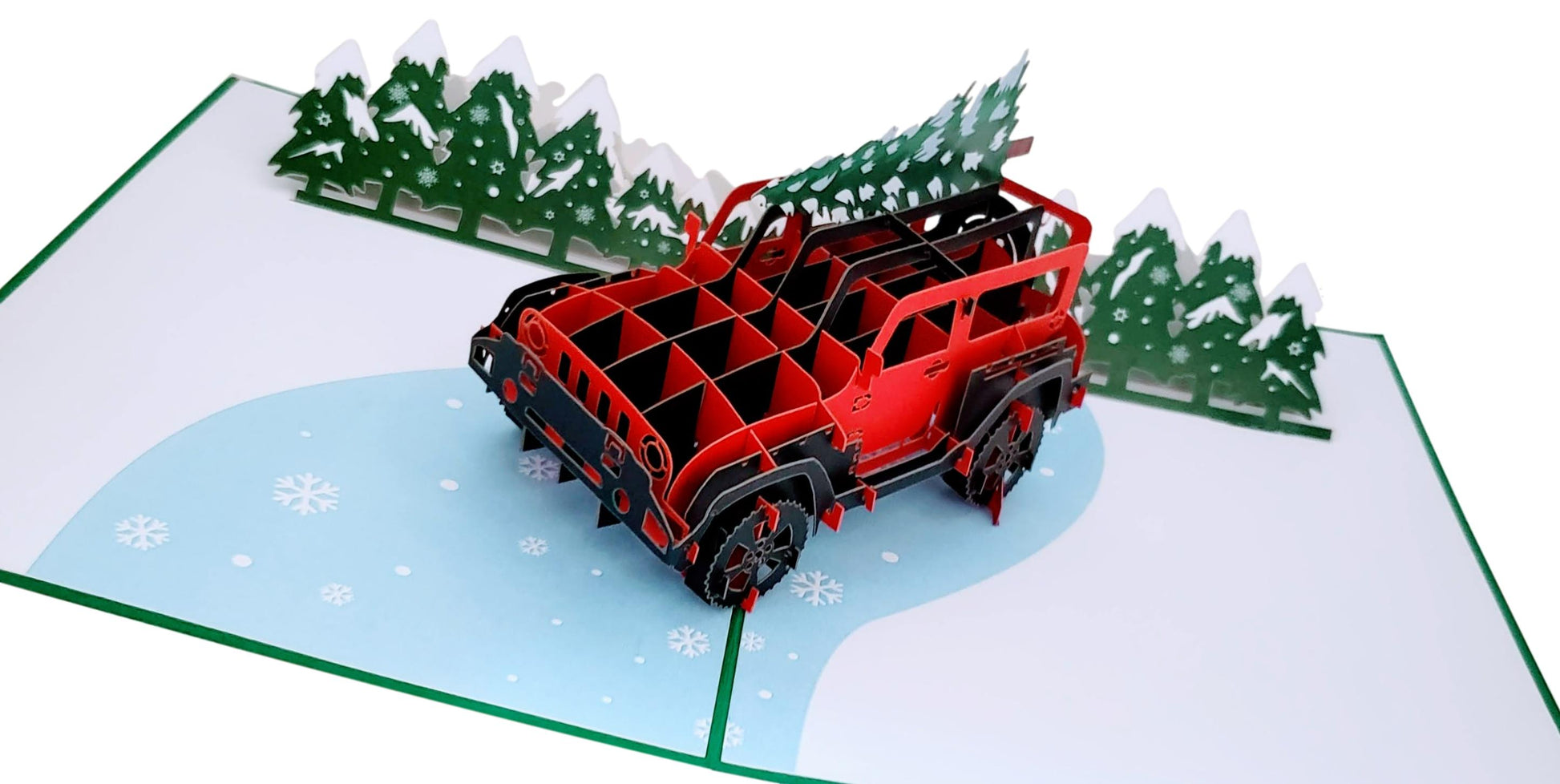 Happy Holidays Red Jeep with Christmas Tree 3D Pop Up Greeting Card - Christmas - Fun - Just Because - iGifts And Cards