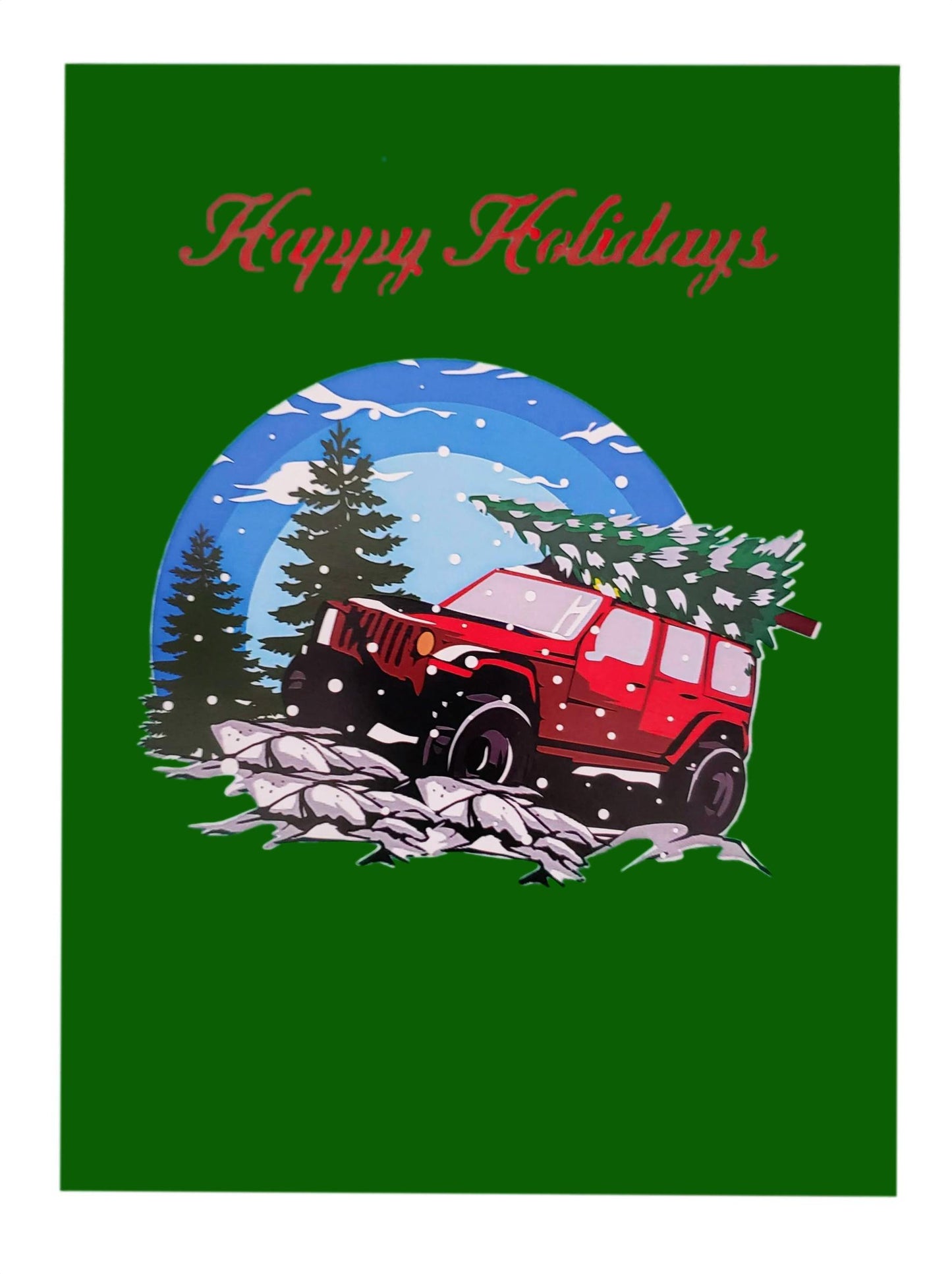 Happy Holidays Red Jeep with Christmas Tree 3D Pop Up Greeting Card - Christmas - Fun - Just Because - iGifts And Cards