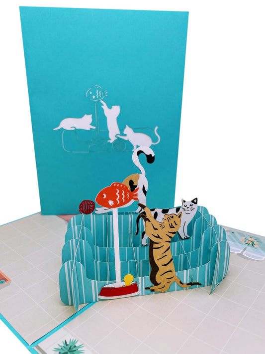 Playful Cats 3D Pop Up Greeting Card - Animal - best cat christmas cards - Birthday - birthday card - iGifts And Cards