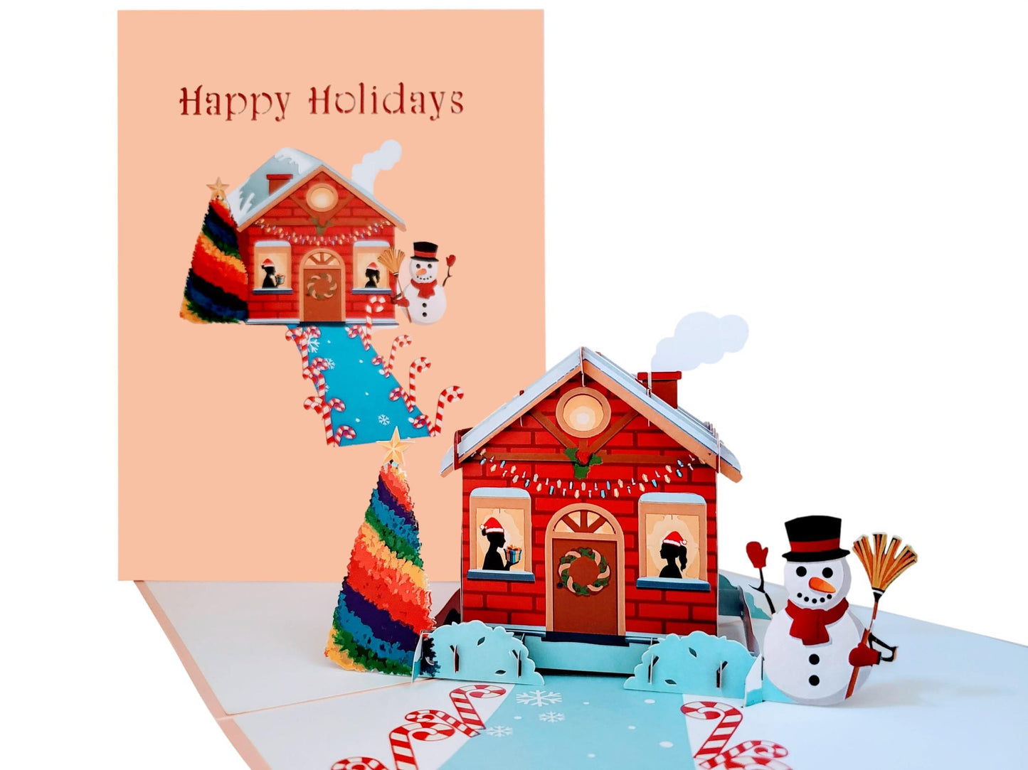 Lesbian Snow House Happy Holidays 3D Pop Up Greeting Card - Christmas - Fun - Just Because - iGifts And Cards