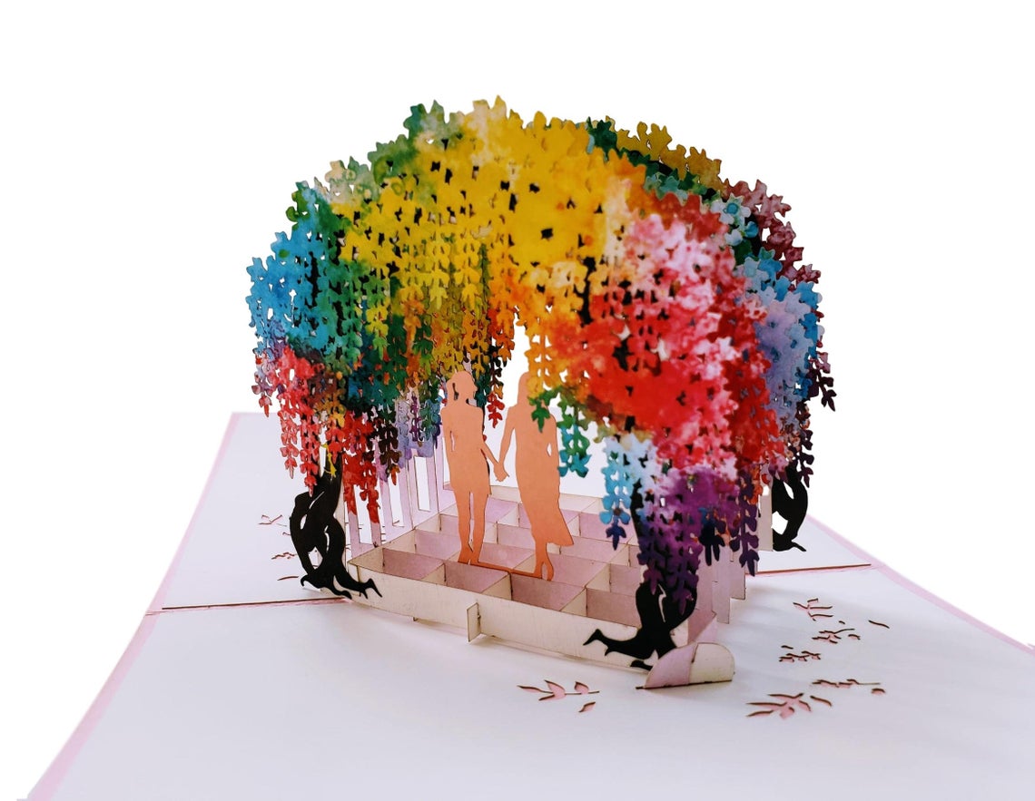 Lesbian Wisteria Flower Tunnel 3D Pop Up Greeting Card - Anniversary - Engagement - Gay - Lesbian - iGifts And Cards
