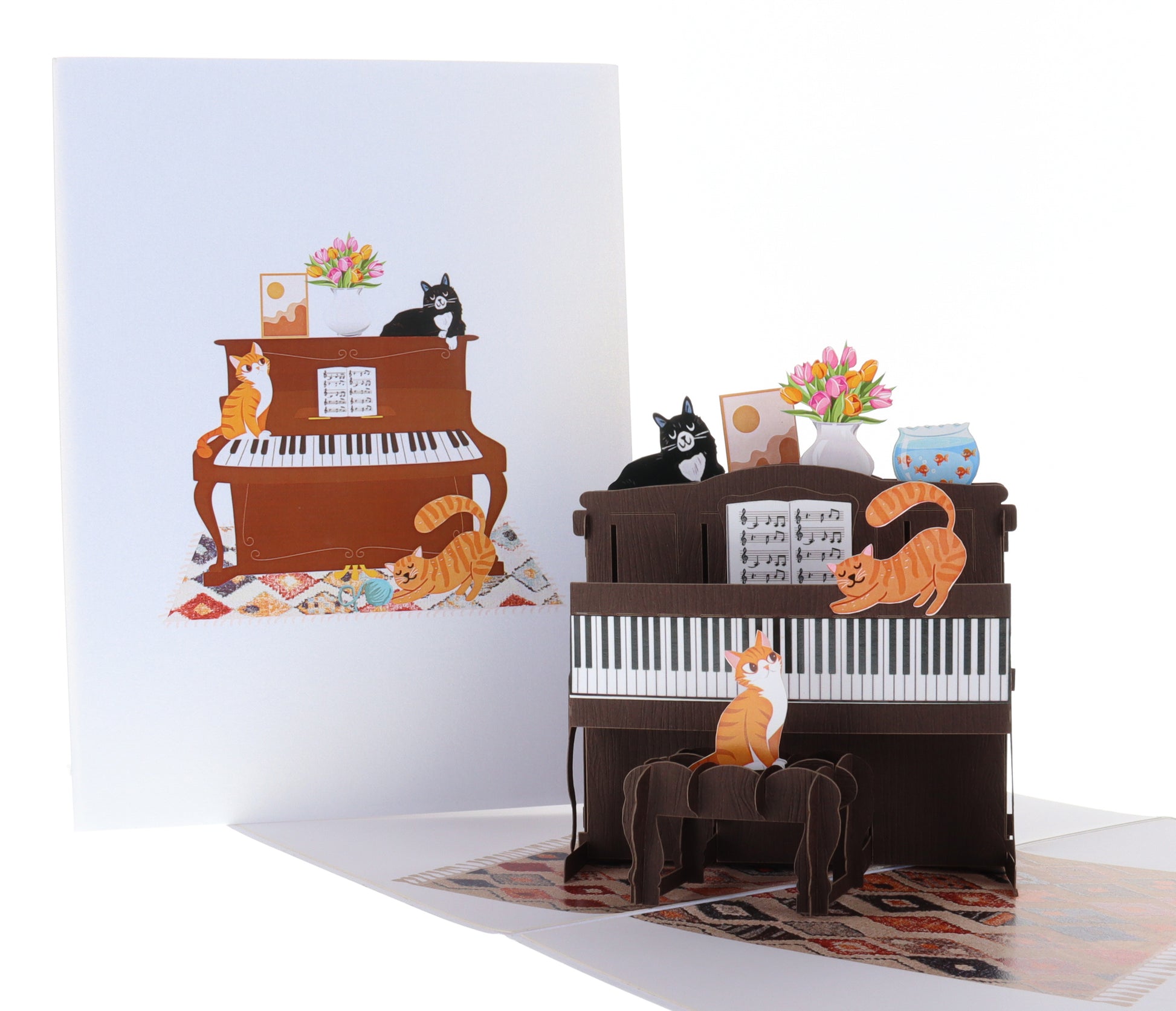 Musical Cats And Fancy Piano 3D Pop Up Greeting Card - birthday card from cat to owner - birthday ca - iGifts And Cards