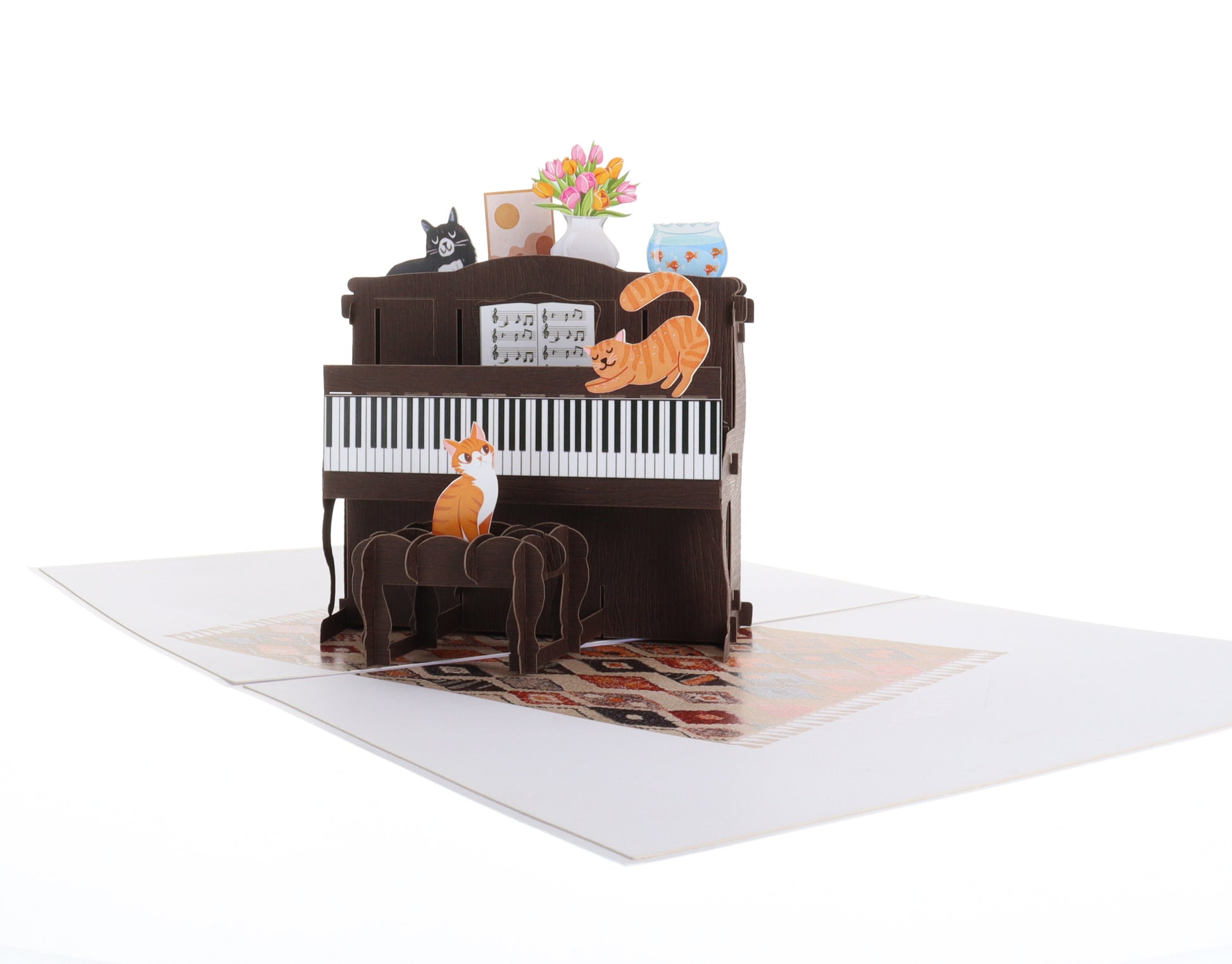 Musical Cats And Fancy Piano 3D Pop Up Greeting Card - birthday card from cat to owner - birthday ca - iGifts And Cards