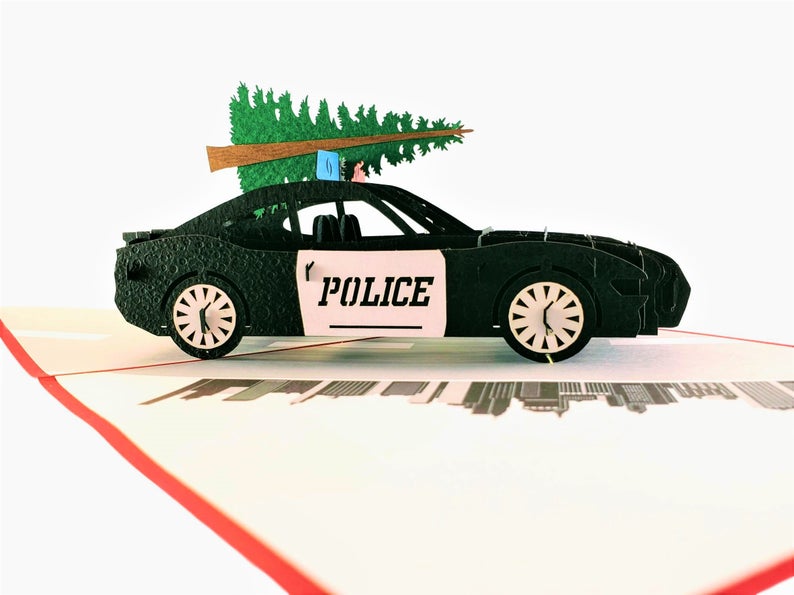 Police Car And Christmas Tree 3D Pop Up Greeting Card - Christmas - iGifts And Cards