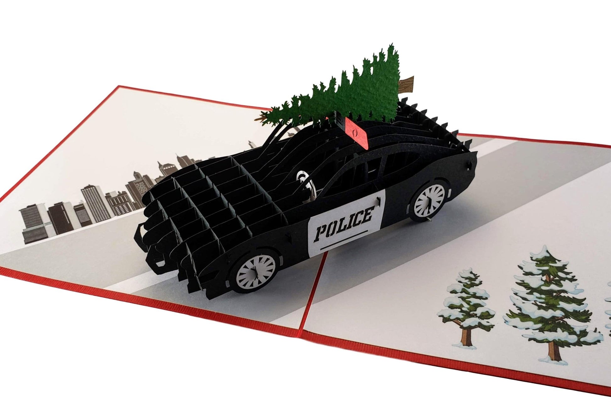 Police Car And Christmas Tree 3D Pop Up Greeting Card - Christmas - iGifts And Cards