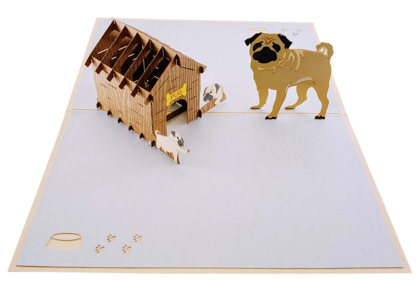 Pug Family 3D Pop Up Greeting Card - 99 shipping July 2020 - Animal - Birthday - Brown - Cute - Fun - iGifts And Cards