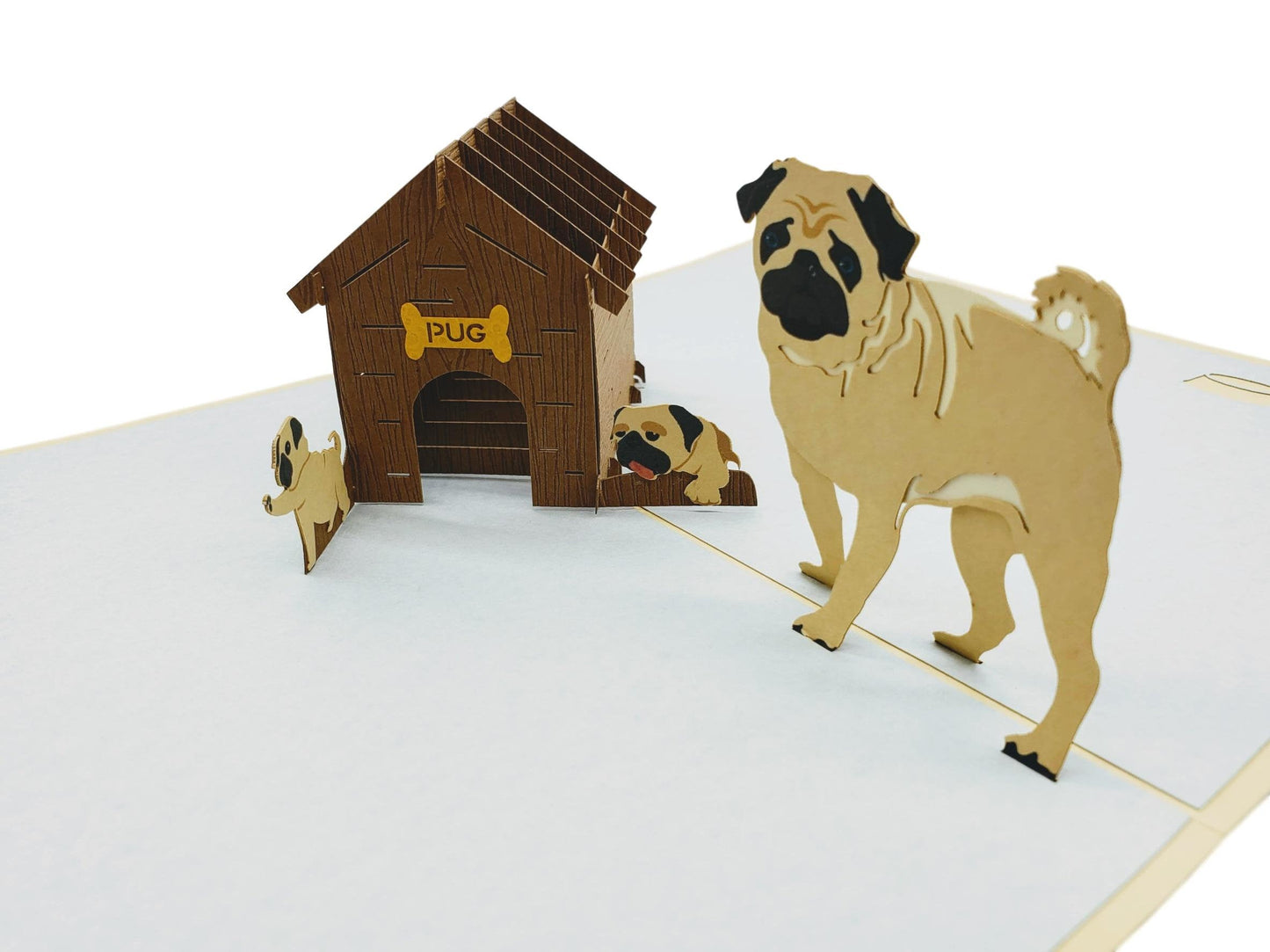 Pug Family 3D Pop Up Greeting Card - 99 shipping July 2020 - Animal - Birthday - Brown - Cute - Fun - iGifts And Cards