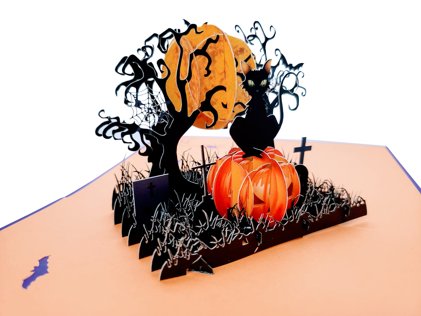 Purple Scary Cat Pumpkin Halloween 3D Pop Up Greeting Card - 3d halloween card - best deal - Best Ha - iGifts And Cards