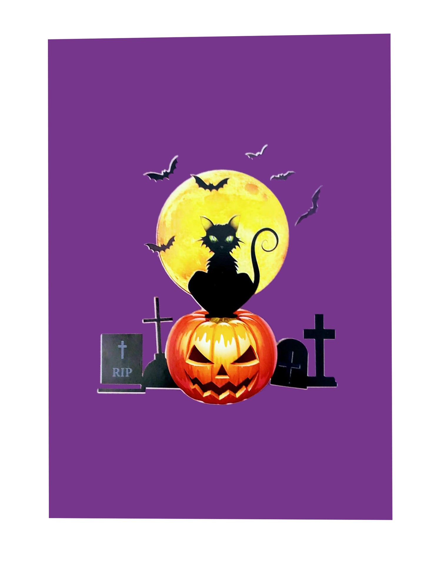 Purple Scary Cat Pumpkin Halloween 3D Pop Up Greeting Card - 3d halloween card - best deal - Best Ha - iGifts And Cards