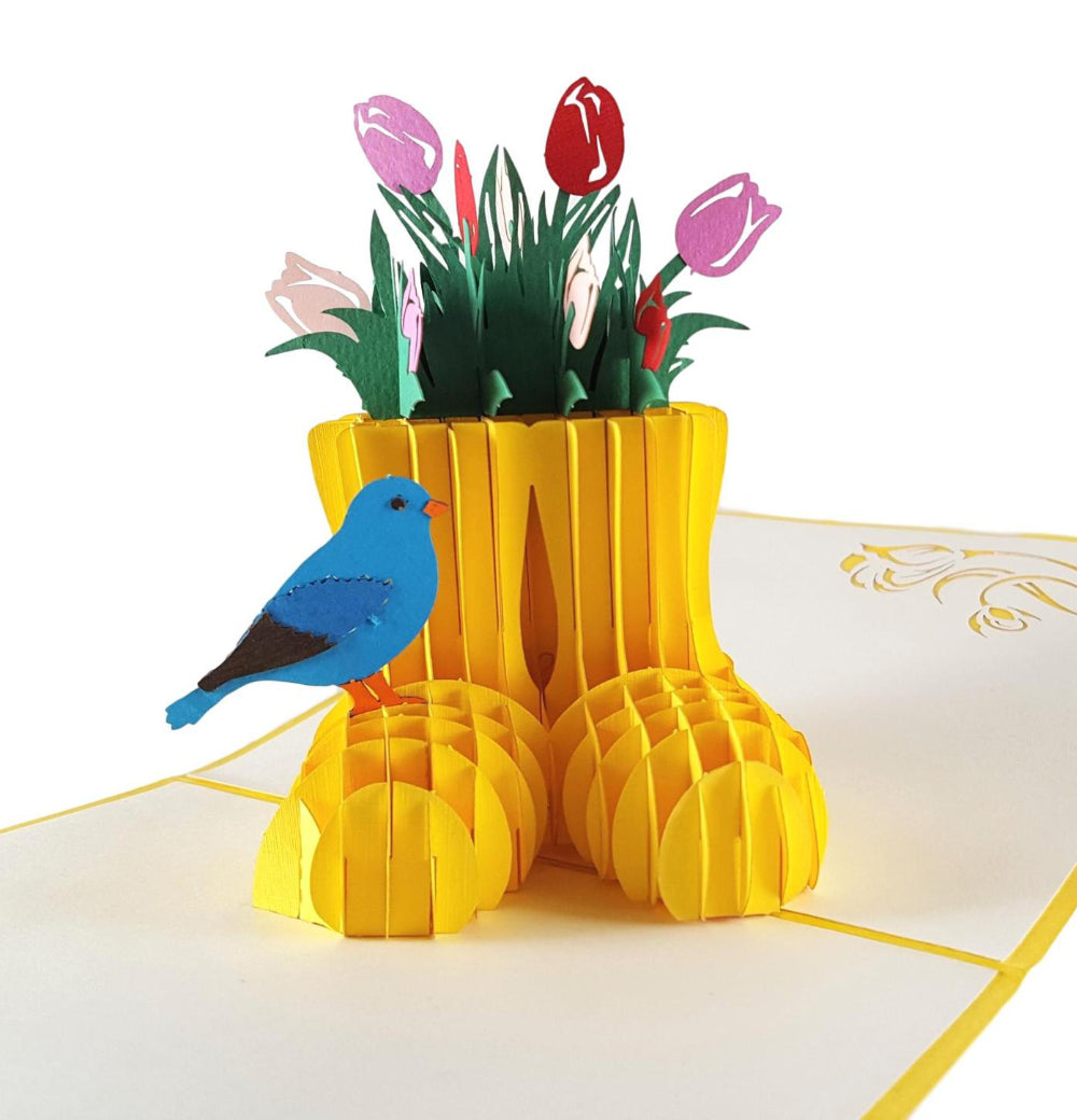Rain Boot Flower Arrangement 3D Pop Up Greeting Card - Admin Assistant Day - Birthday - Congratulati - iGifts And Cards
