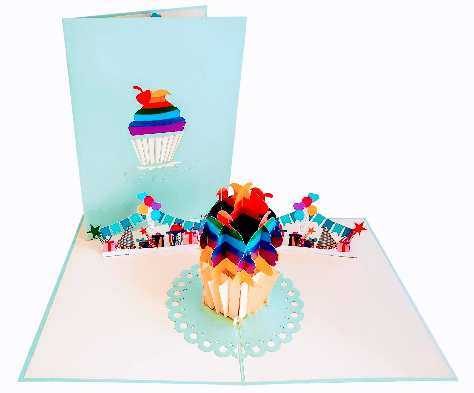 Happy Birthday Rainbow Cupcake 3D Pop Up Greeting Card - Birthday - Celebration - Fun - Special Days - iGifts And Cards