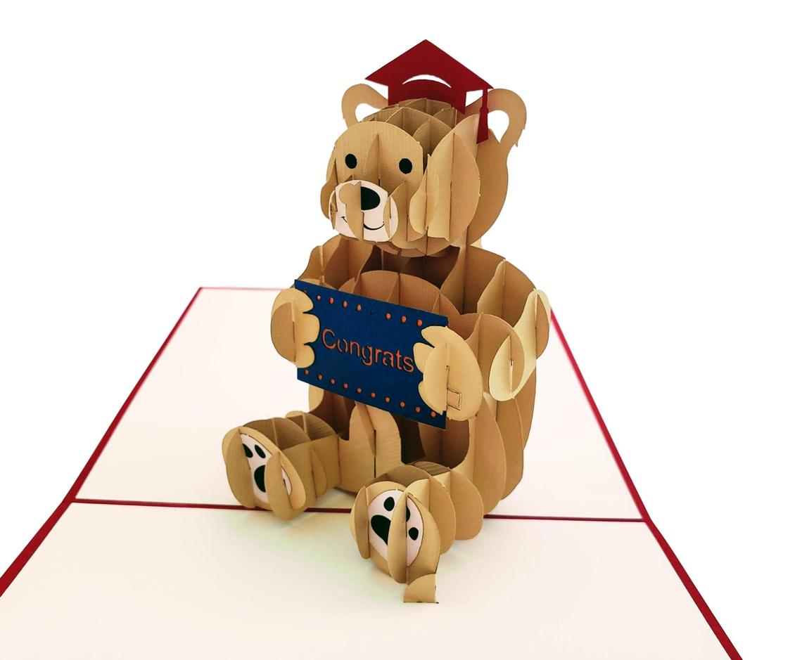 Red Cap Graduation Bear 3D Pop Up Greeting Card - 2020 May - Animal - Bear - Congratulations - Gradu - iGifts And Cards