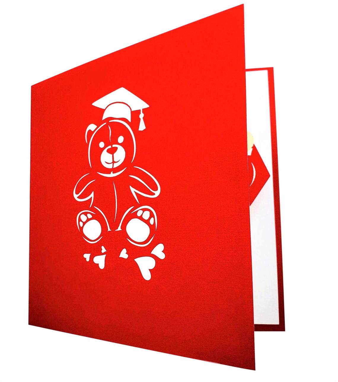 Red Cap Graduation Bear 3D Pop Up Greeting Card - 2020 May - Animal - Bear - Congratulations - Gradu - iGifts And Cards