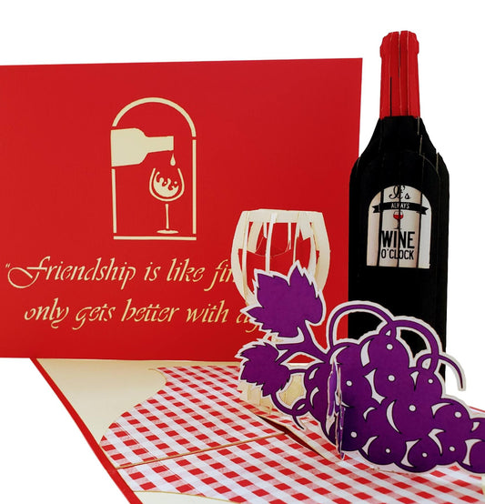 Red Wine 3D Pop Up Greeting Card - Birthday - Congratulations - Fun - Love - Special Days - iGifts And Cards