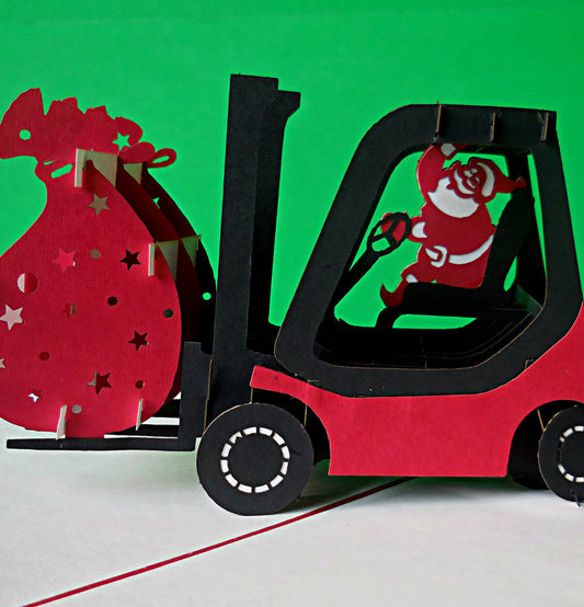 Santa in Forklift 3D Pop Up Greeting Card - Christmas - iGifts And Cards