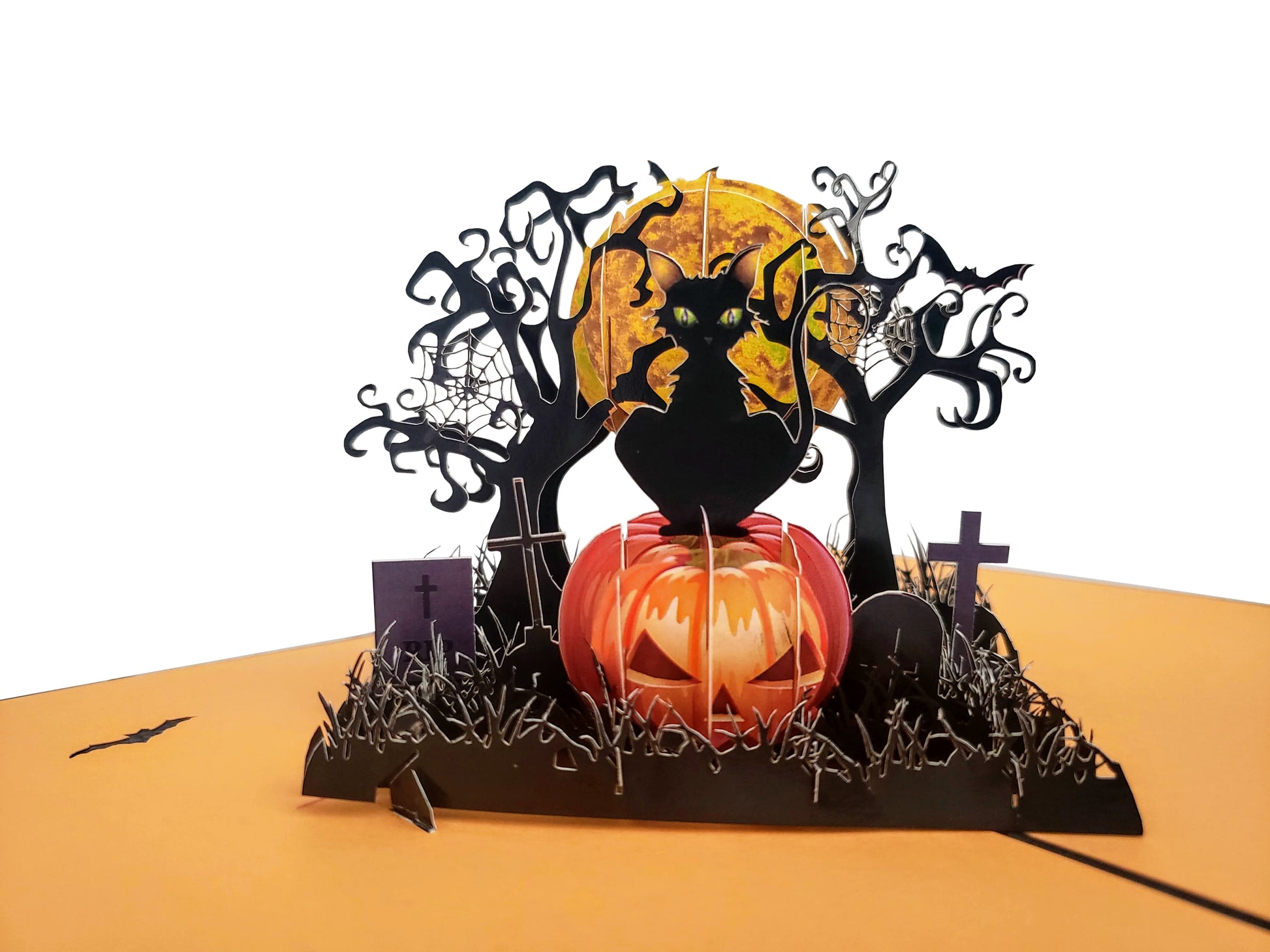 Scary Black Cat on Pumpkin Halloween 3D Pop Up Greeting Card - 3d halloween card - best deal - Best - iGifts And Cards