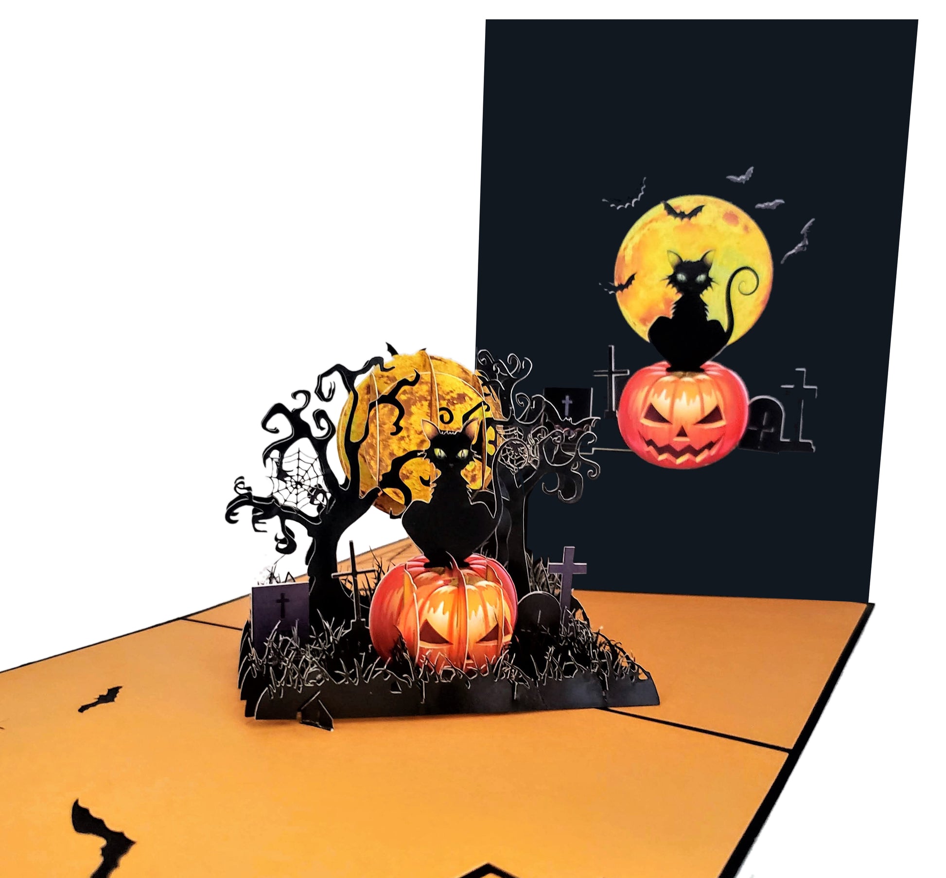 Scary Black Cat on Pumpkin Halloween 3D Pop Up Greeting Card - 3d halloween card - best deal - Best - iGifts And Cards