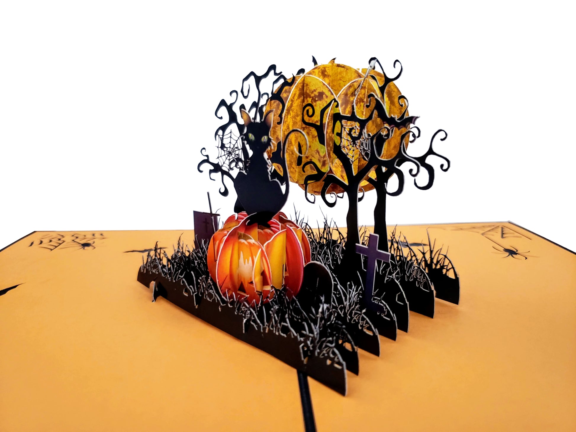 Scary Black Cat on Pumpkin Halloween 3D Pop Up Greeting Card - 3d halloween card - best deal - Best - iGifts And Cards