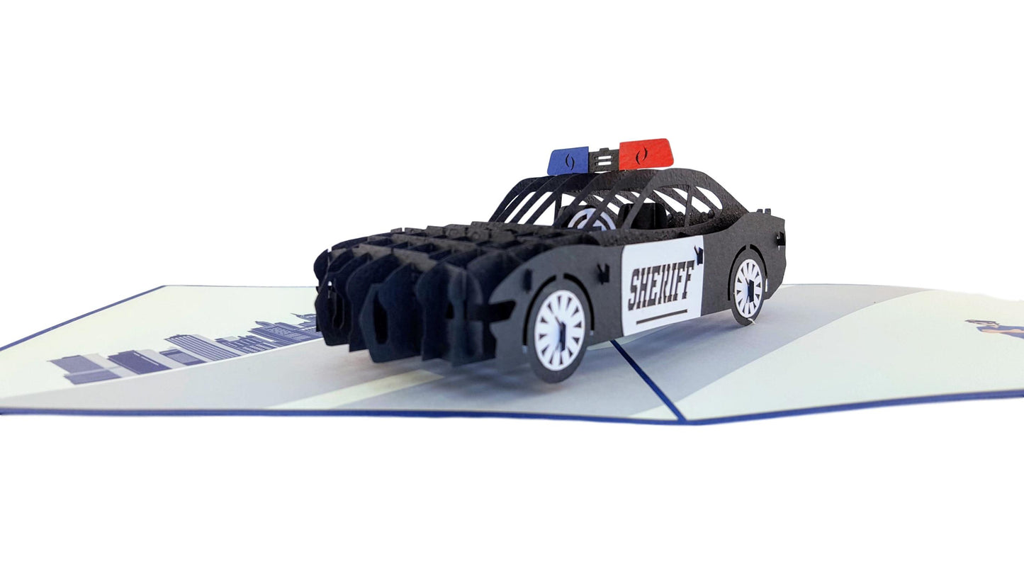 Sheriff Car 3D Pop Up Greeting Card - Birthday - Congratulations - Graduation - Patriotic - Retireme - iGifts And Cards