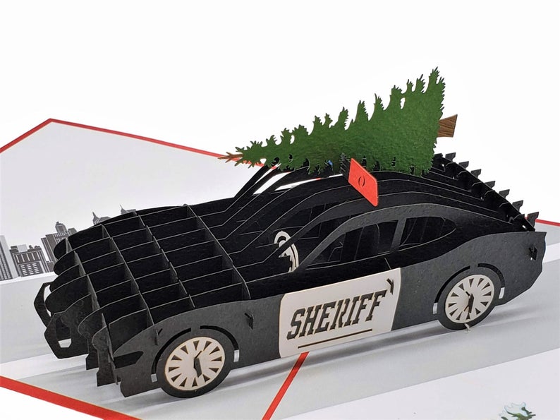 Sheriff Cruiser And Christmas Tree 3D Pop Up Greeting Card - Christmas - iGifts And Cards
