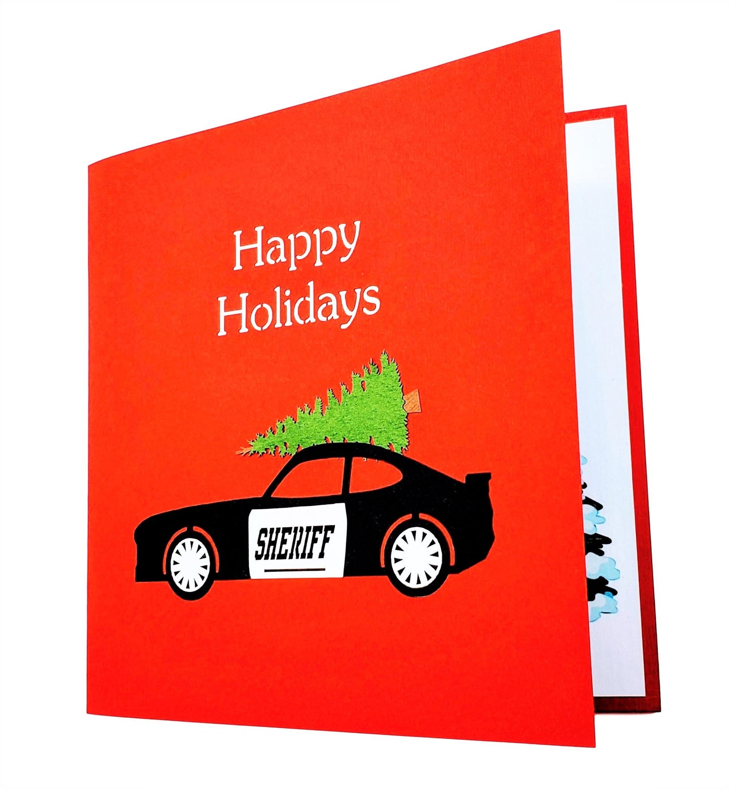 Sheriff Cruiser And Christmas Tree 3D Pop Up Greeting Card - Christmas - iGifts And Cards