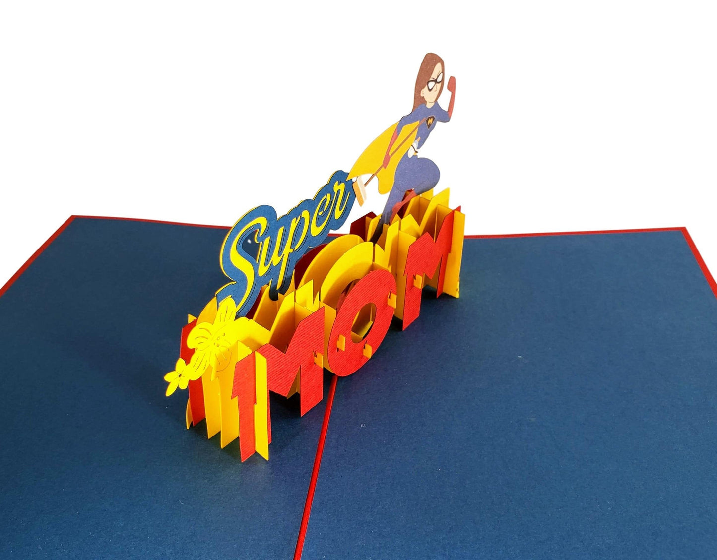 Super Mom 3D Pop Up Greeting Card - Birthday - Blue - Mom - Mother's Day - Red - Yellow - iGifts And Cards