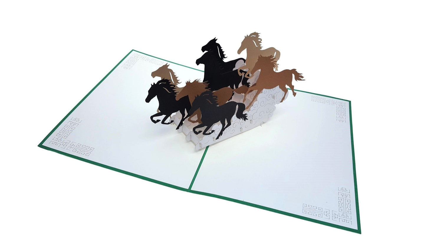 Wild Black Brown Horses 3D Pop Up Greeting Card - Animal - Fun - Just Because - iGifts And Cards