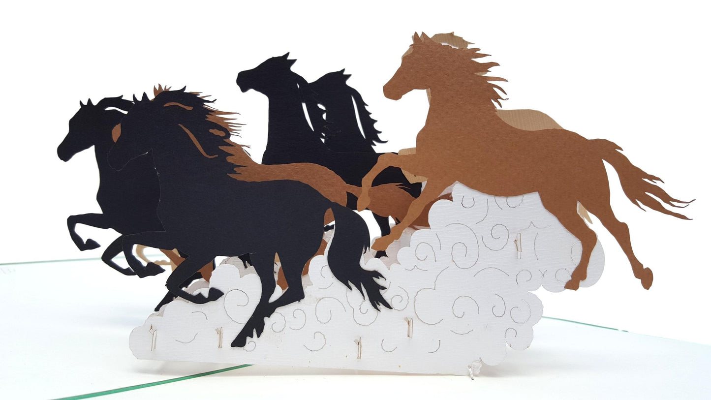 Wild Black Brown Horses 3D Pop Up Greeting Card - Animal - Fun - Just Because - iGifts And Cards