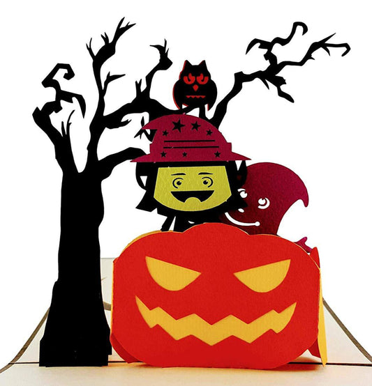 Young Witch and Friendly Ghost 3D Pop Up Greeting Card - Halloween - iGifts And Cards